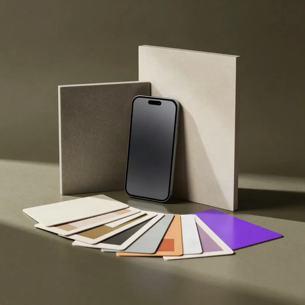 Template boards, phone mockup, and crop cards lit with a violet accent.