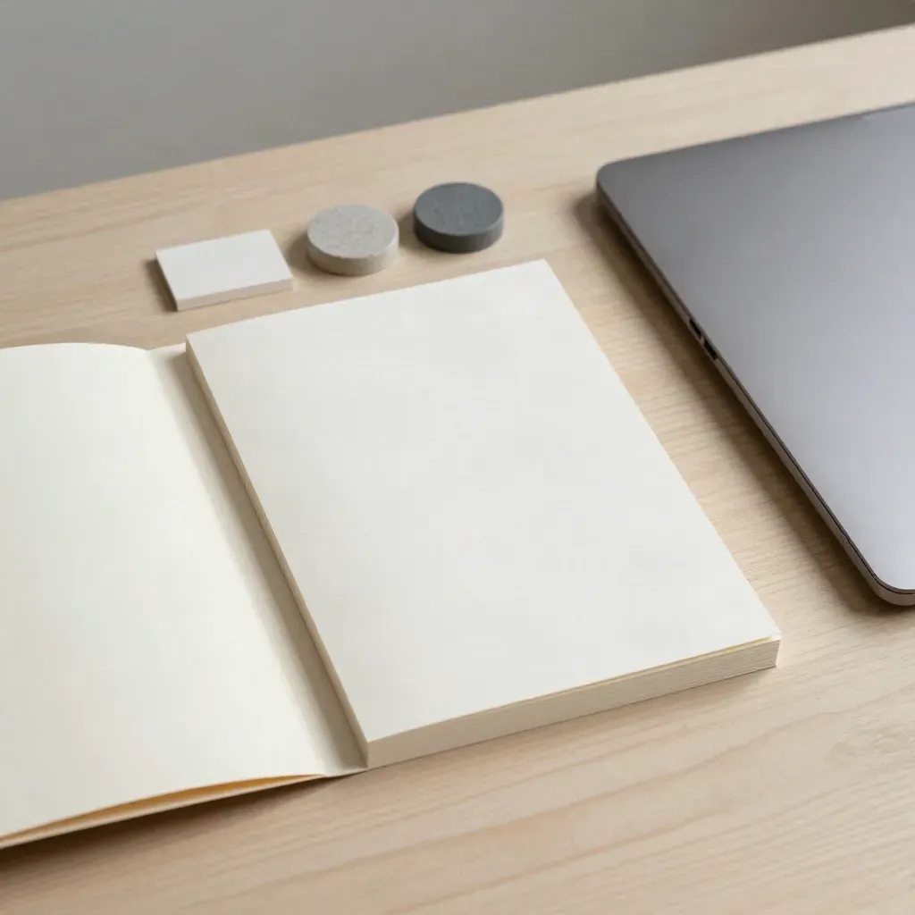 Project intake kit with blank cards, swatch tokens, a closed laptop, and a sealed folder